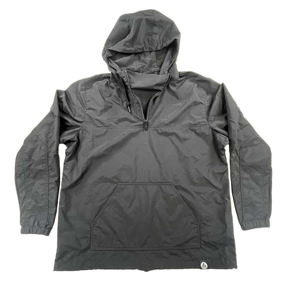 American Giant Black Nylon Pullover Anorak Hooded Jacket XL Made in USA